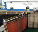 workers walking at the Panama Canal gatun locks